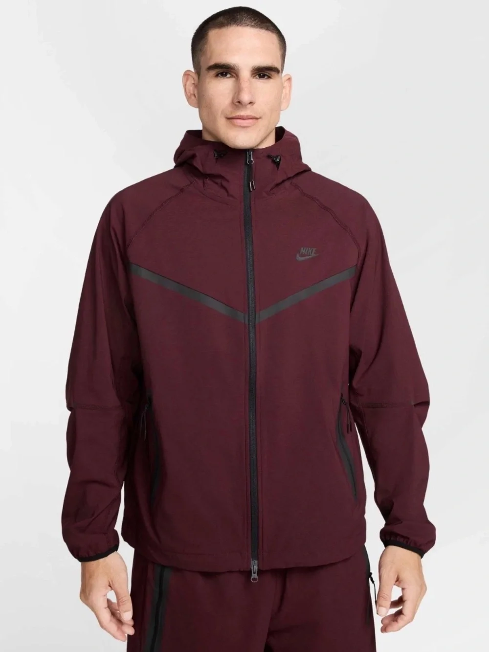 Nike Mens Tech Woven Full-Zip Hooded Jacket Burgundy HM7151-652 Large